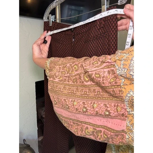 Anthropologie Leifsdottir Brown Geometric Diamond Print Flare Leg Pants Size 6 - Picture 5 of 11